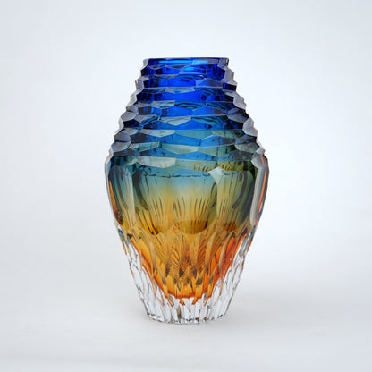 chromara facet glass vase with blue amber gradient and geometric cut design