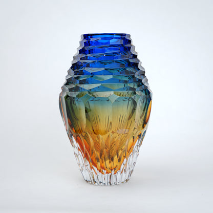 premium decorative glass vase with geometric texture and color transition
