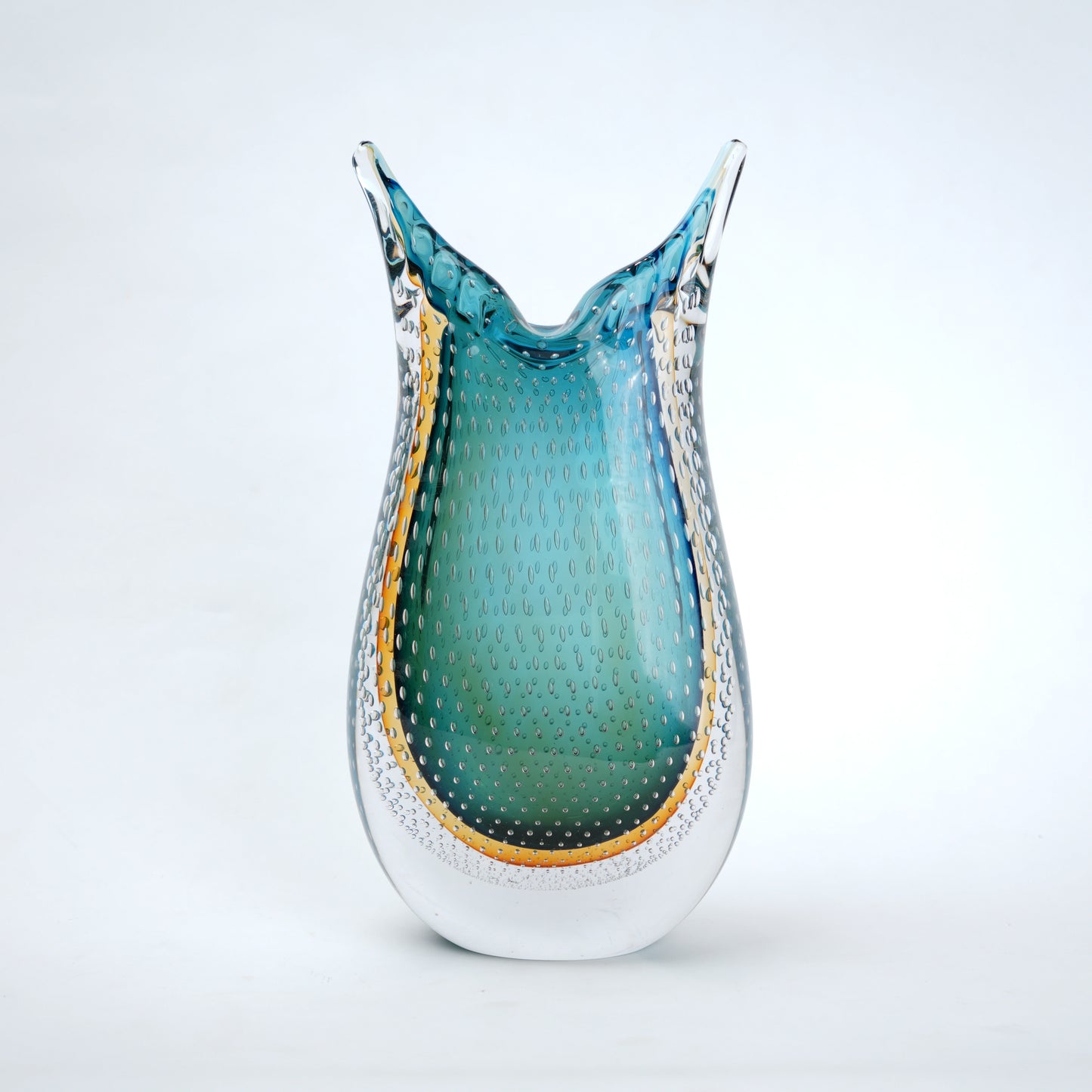 Teal amber gradient flared glass decorative vase