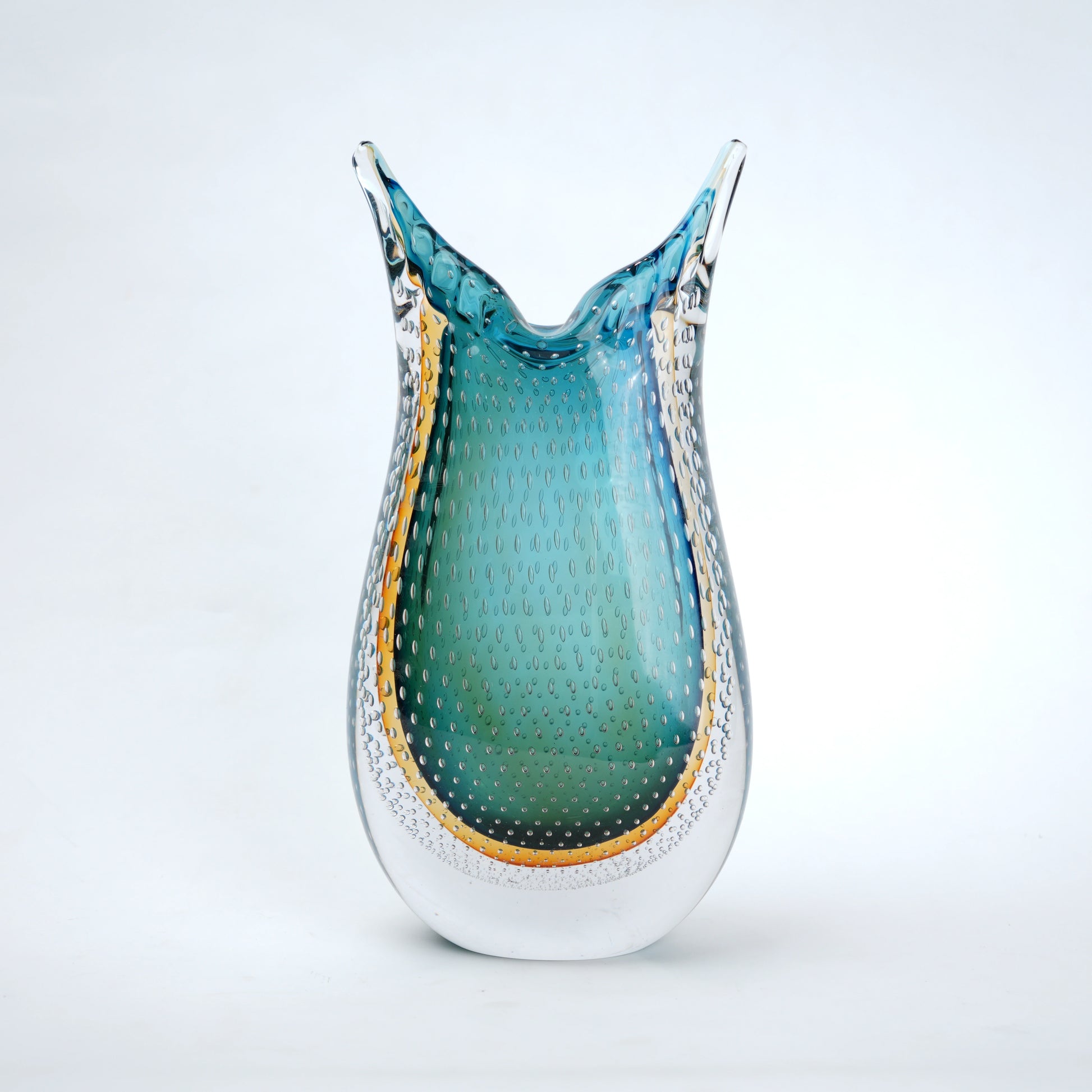 Teal amber gradient flared glass decorative vase