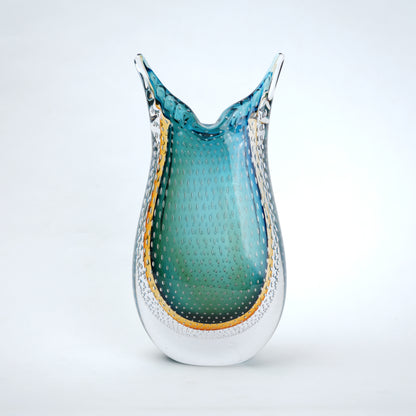 Teal amber gradient flared glass decorative vase