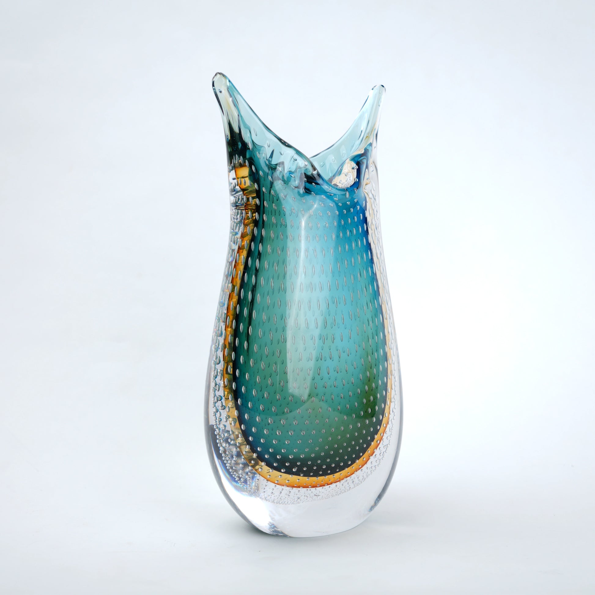 Teal amber gradient flared glass decorative vase