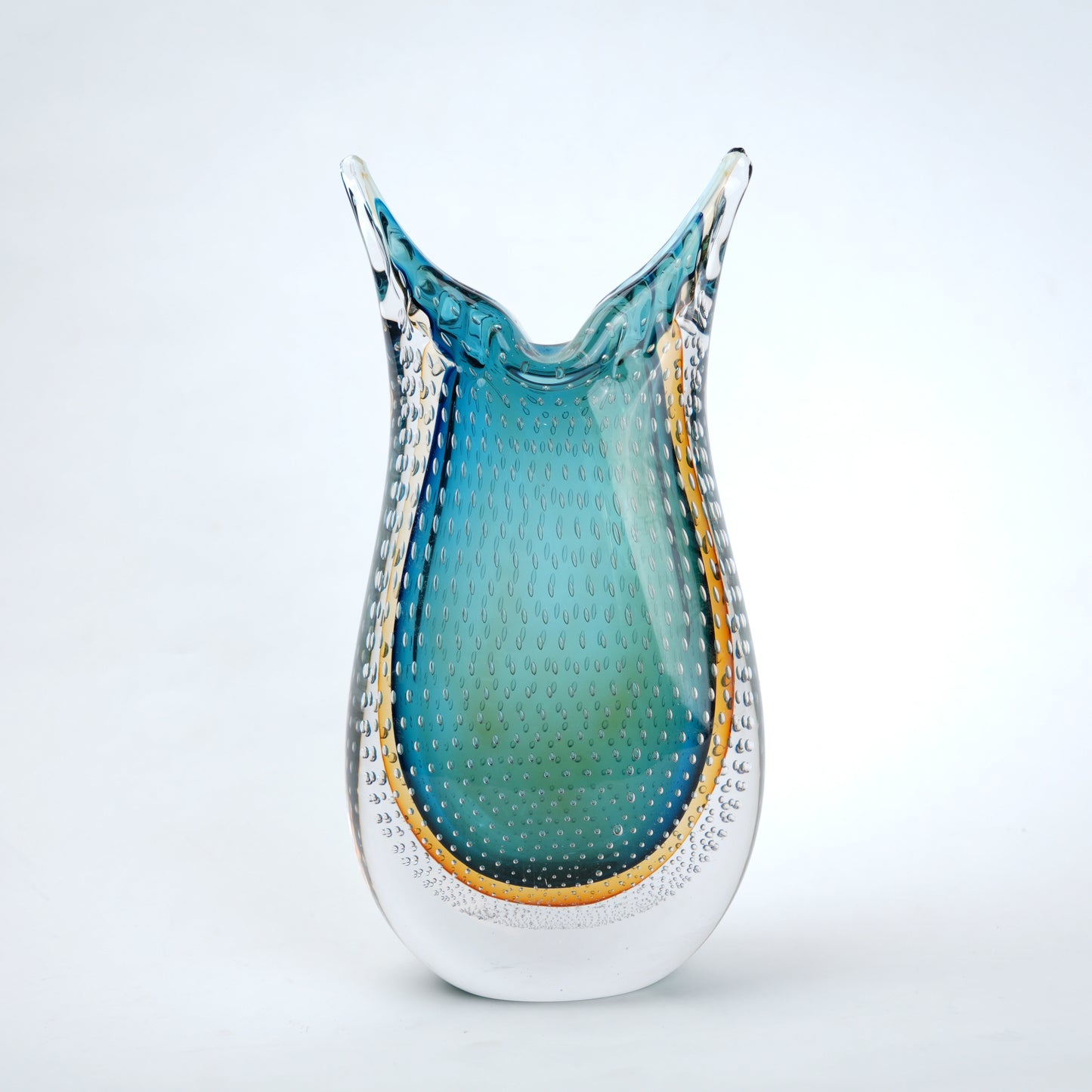 Teal amber gradient flared glass decorative vase