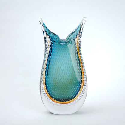 Teal amber gradient flared glass decorative vase