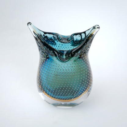 Teal amber gradient flared glass decorative vase