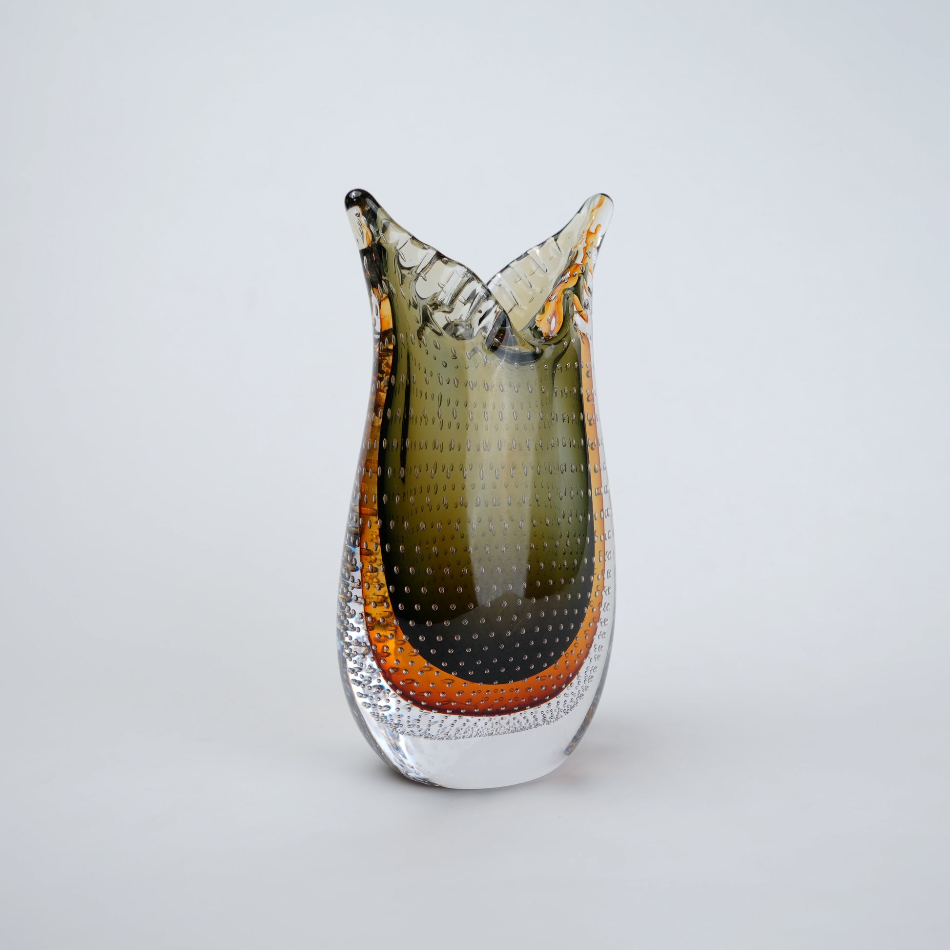 Olive amber gradient flared glass decorative vase