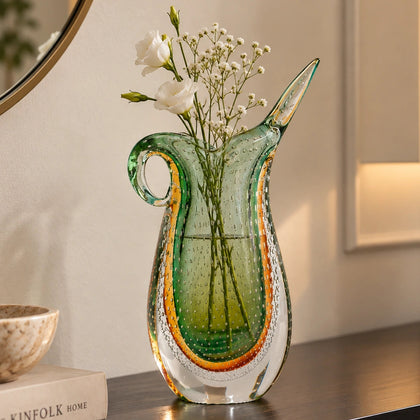 Emerald amber gradient asymmetrical glass decorative vase