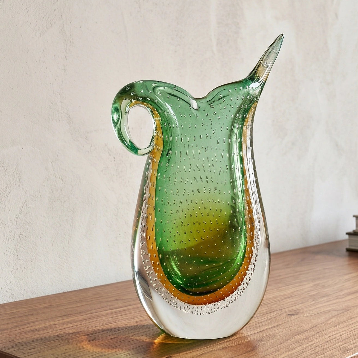 Emerald amber gradient asymmetrical glass decorative vase