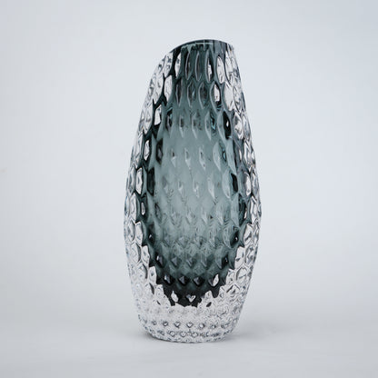 Smoke grey honeycomb textured oval glass vase