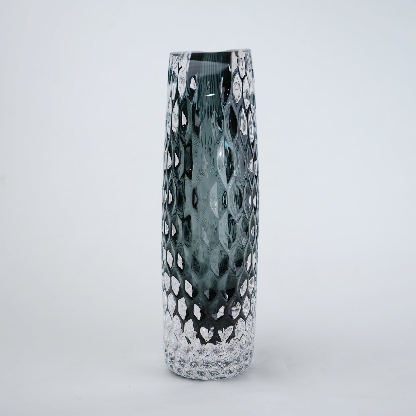 Smoke grey honeycomb textured oval glass vase