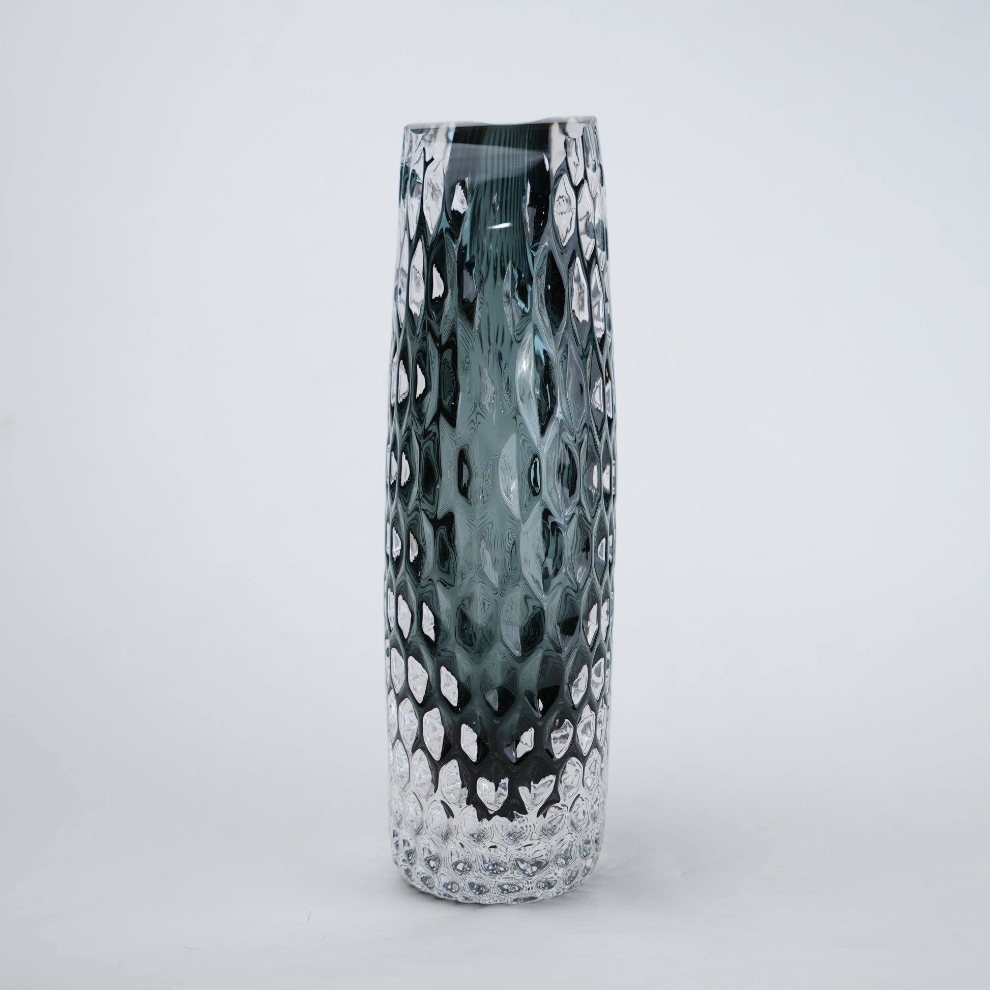 Smoke grey honeycomb textured oval glass vase