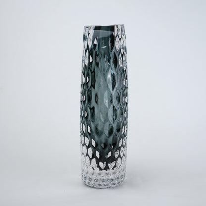 Smoke grey honeycomb textured oval glass vase