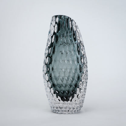 Smoke grey honeycomb textured oval glass vase