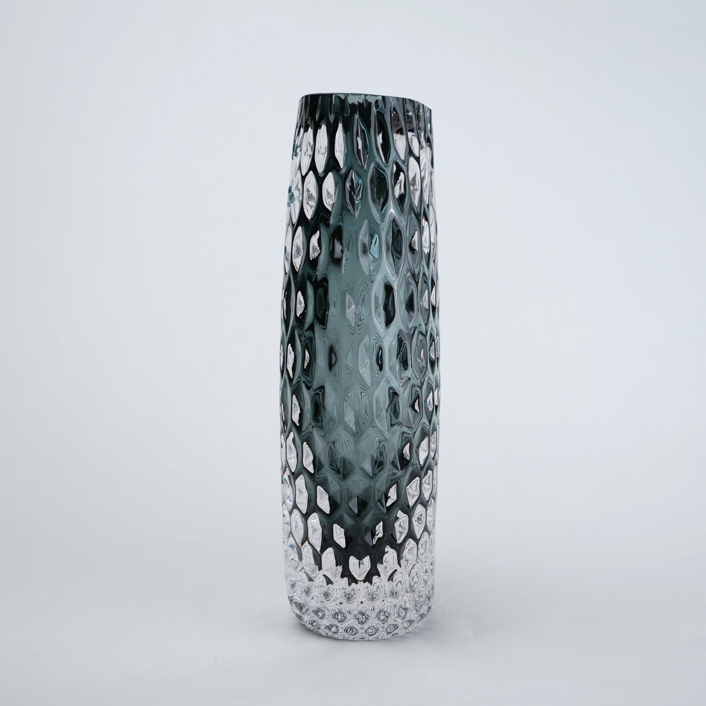Smoke grey honeycomb textured oval glass vase