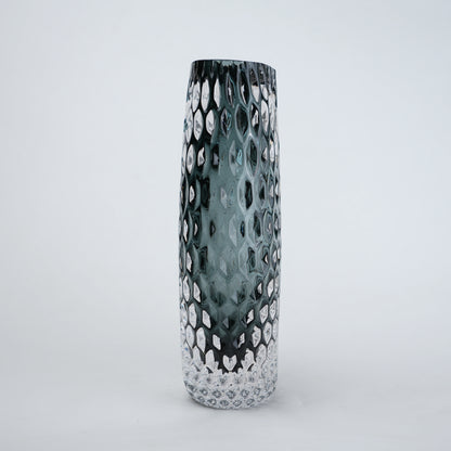 Smoke grey honeycomb textured oval glass vase