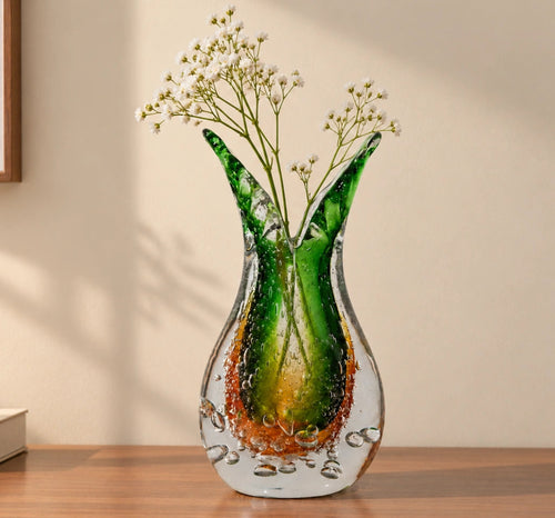 Dual Flare Green Glass Vase
