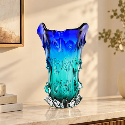 Wave Blue Teal Glass Vase