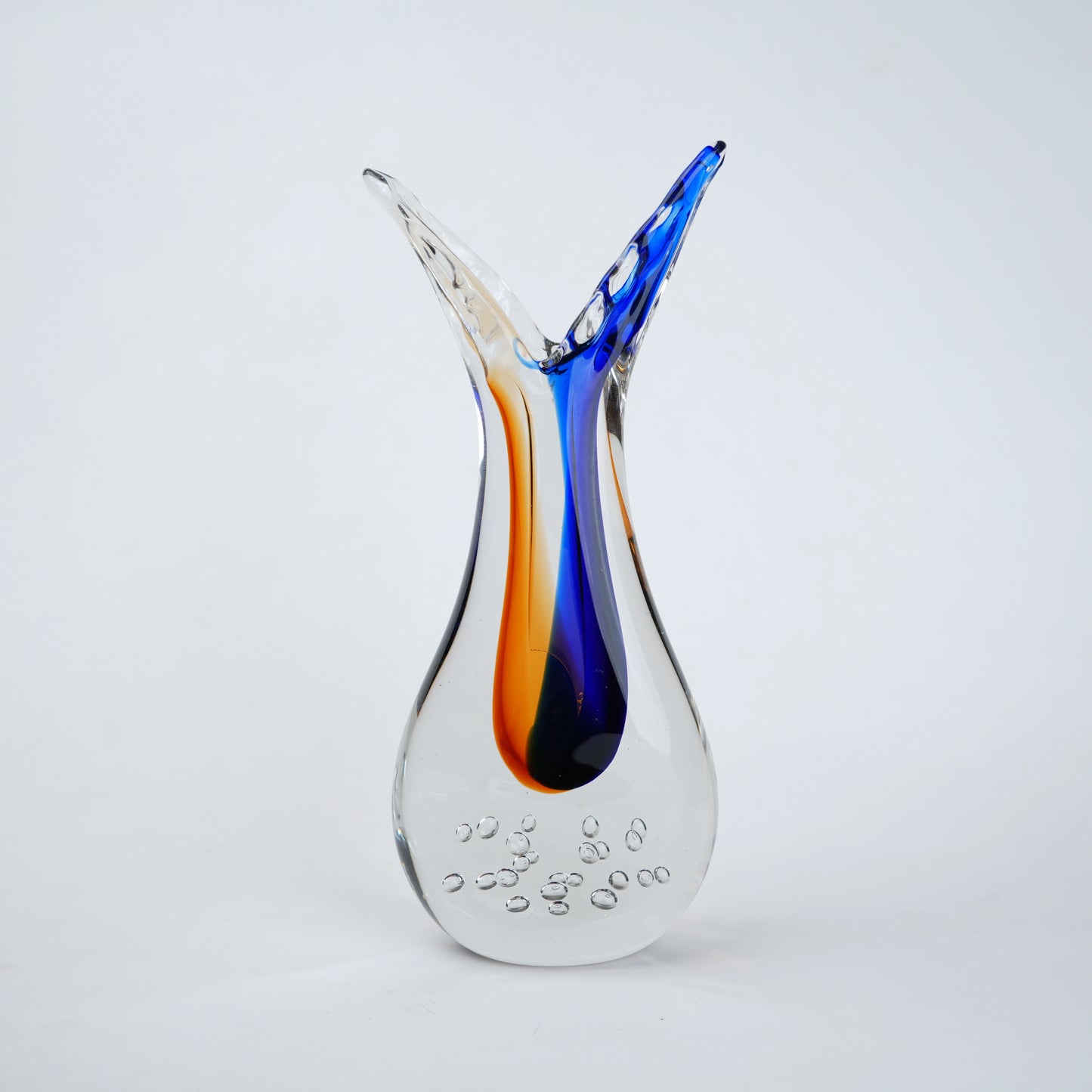 Blue and gold curved decorative glass vase