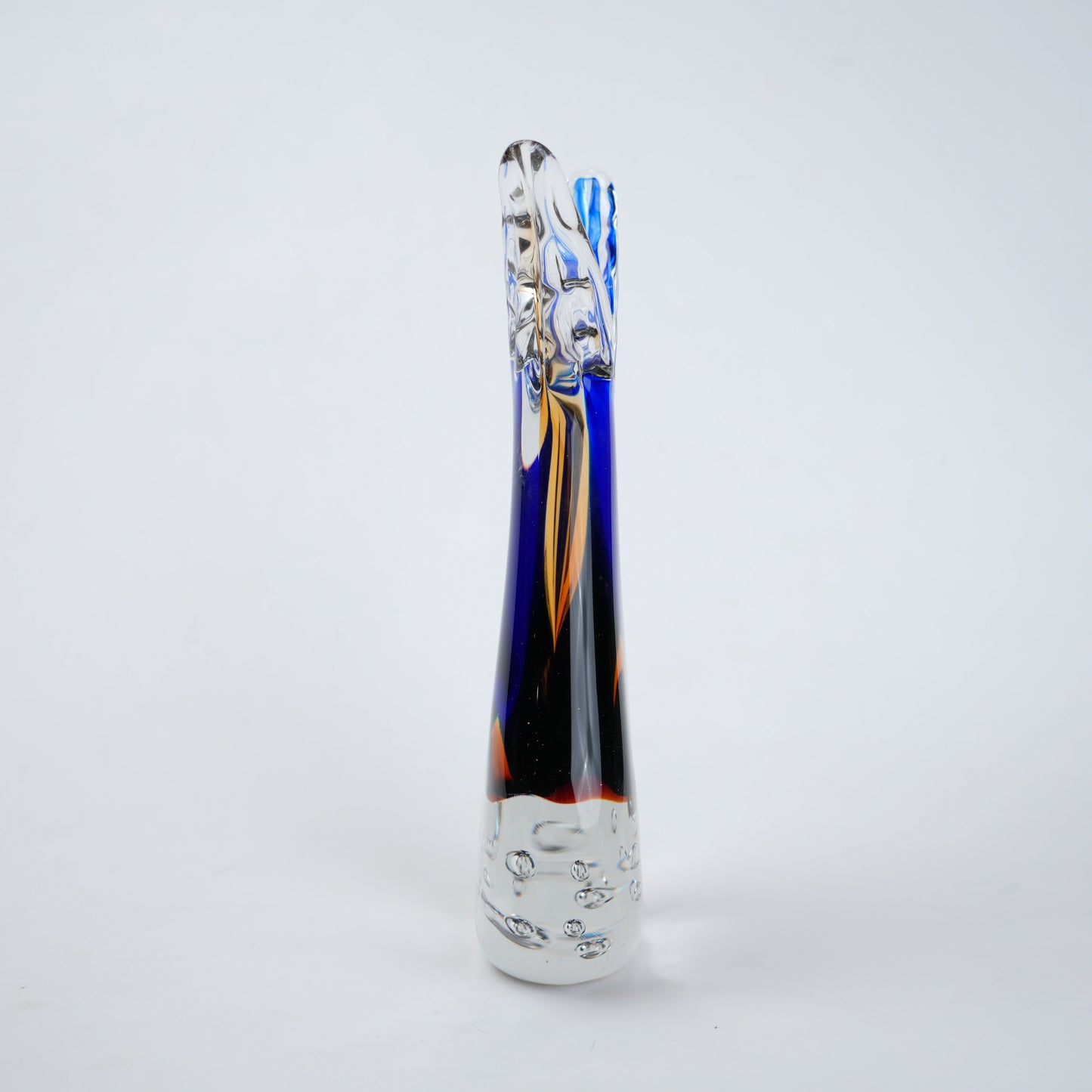 Blue and gold curved decorative glass vase