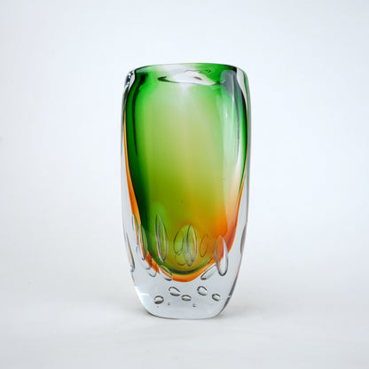 Leaf green tall decorative glass vase