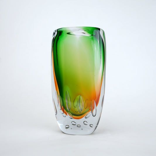 Leaf green tall decorative glass vase
