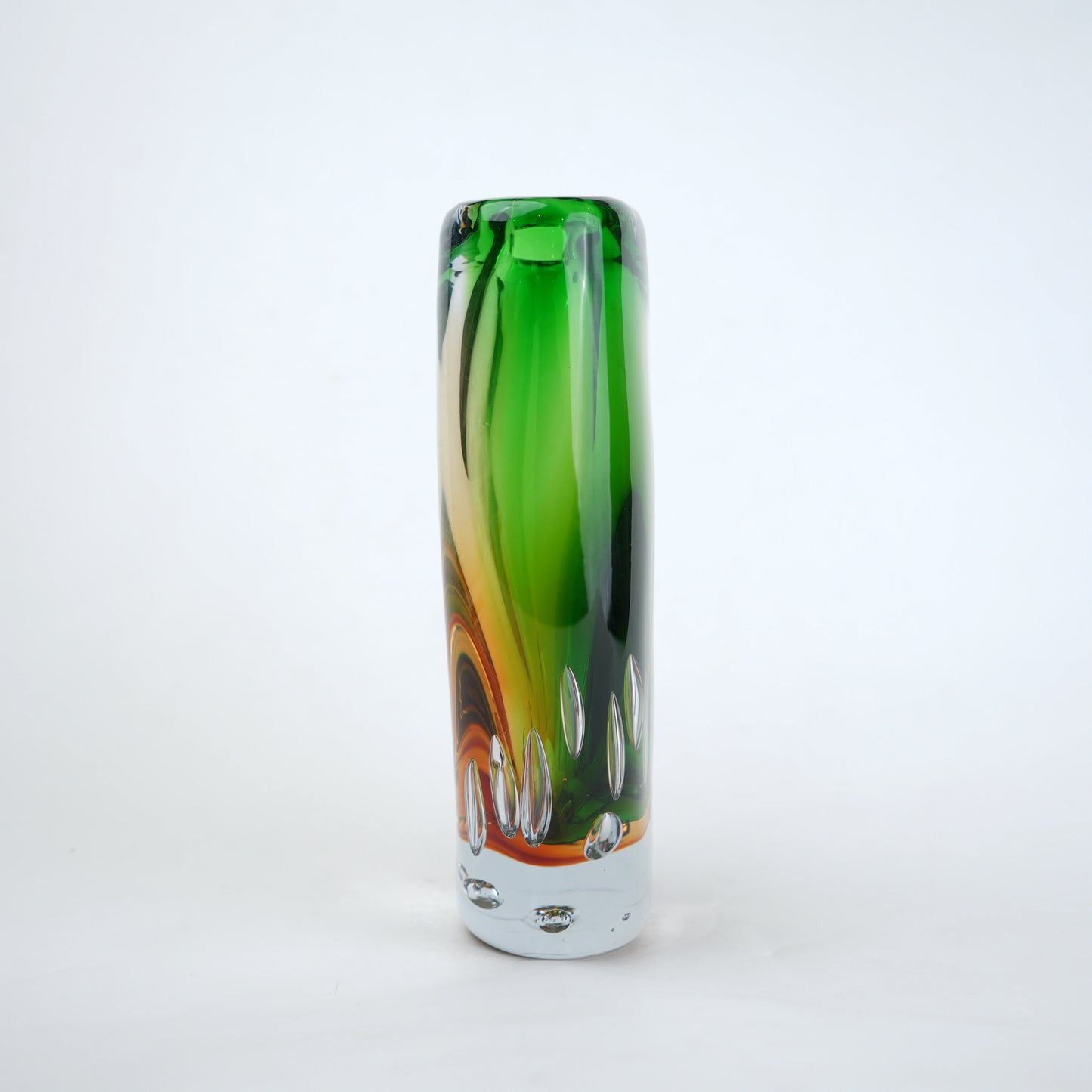 Leaf green tall decorative glass vase