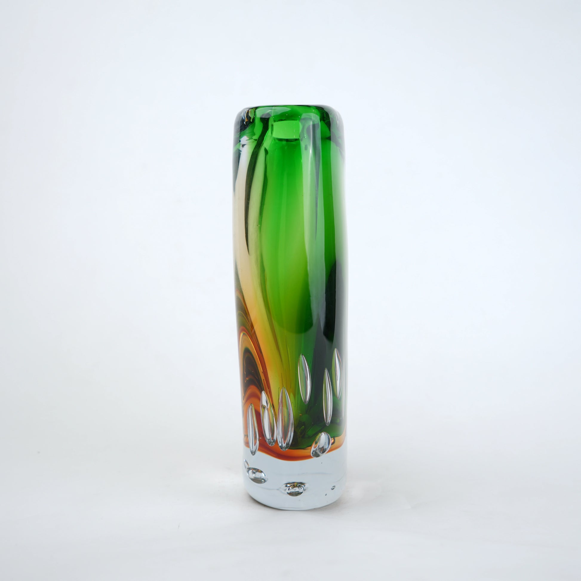 Leaf green tall decorative glass vase