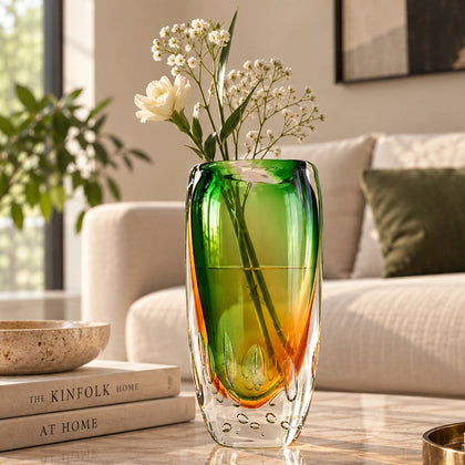 Leaf green tall decorative glass vase