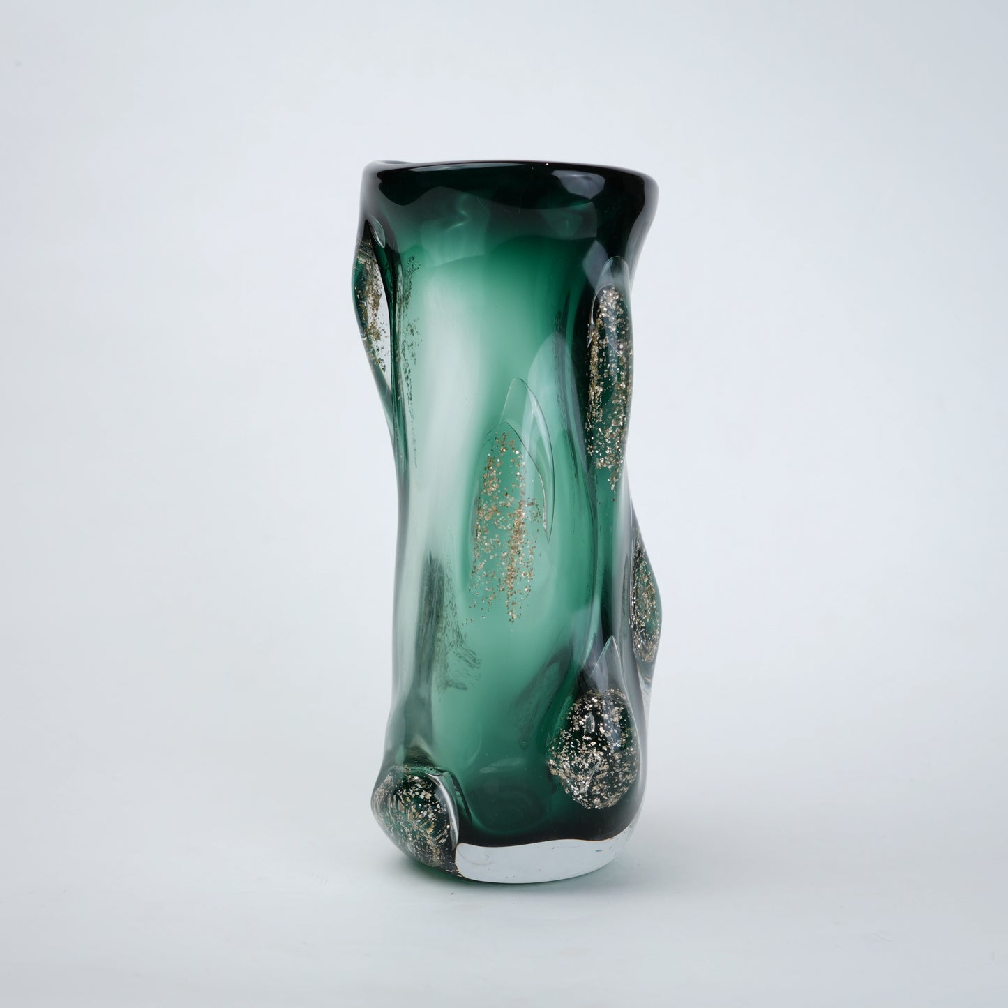 Emerald Aura tall vase, front on grey