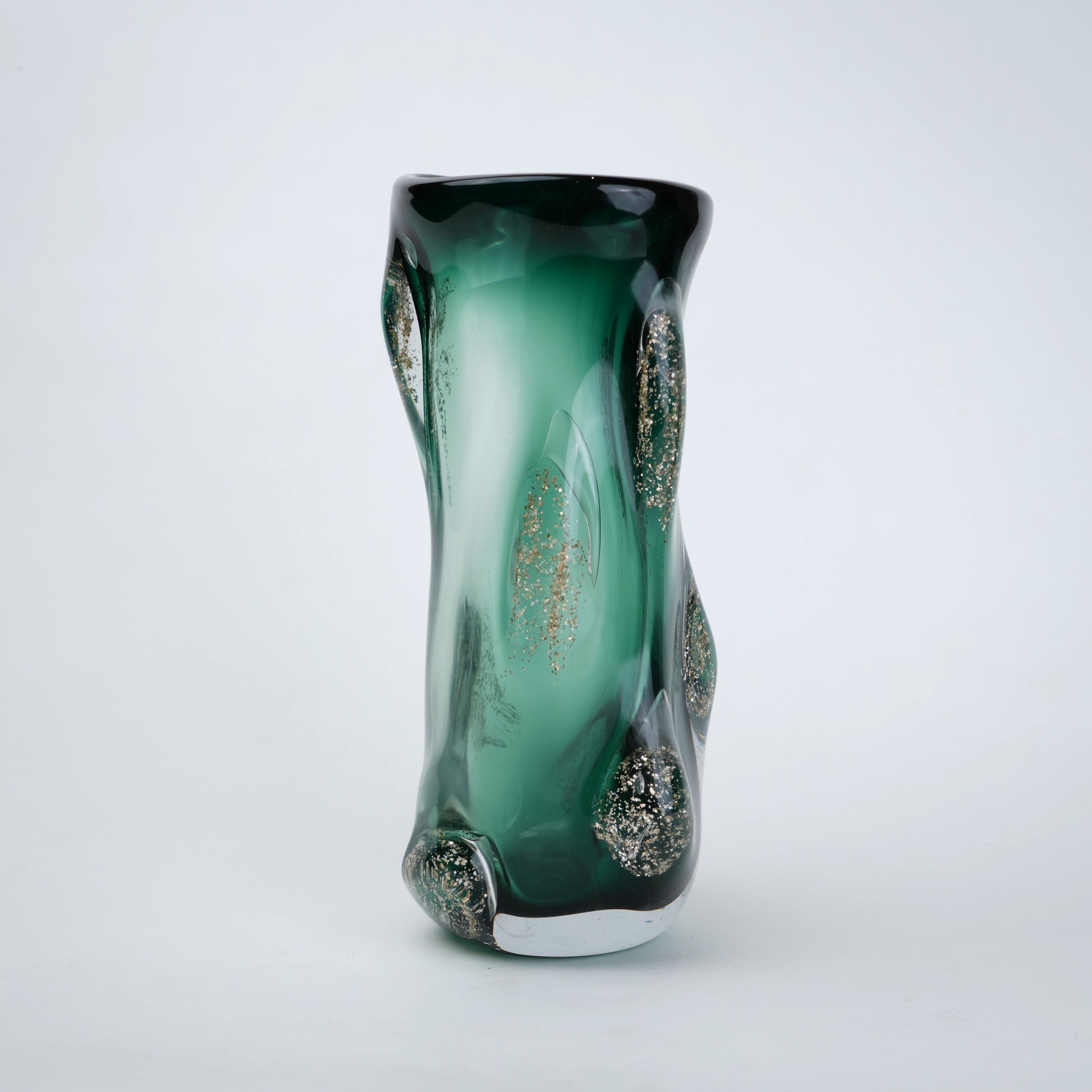 Emerald Aura tall vase, front on grey