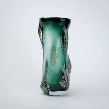 Emerald Aura tall vase, front on grey