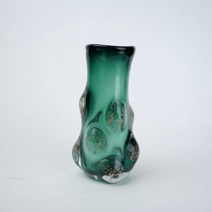 Modern emerald glass vase with raised rounded detailing and gradient green finish designed for contemporary home decor styling
