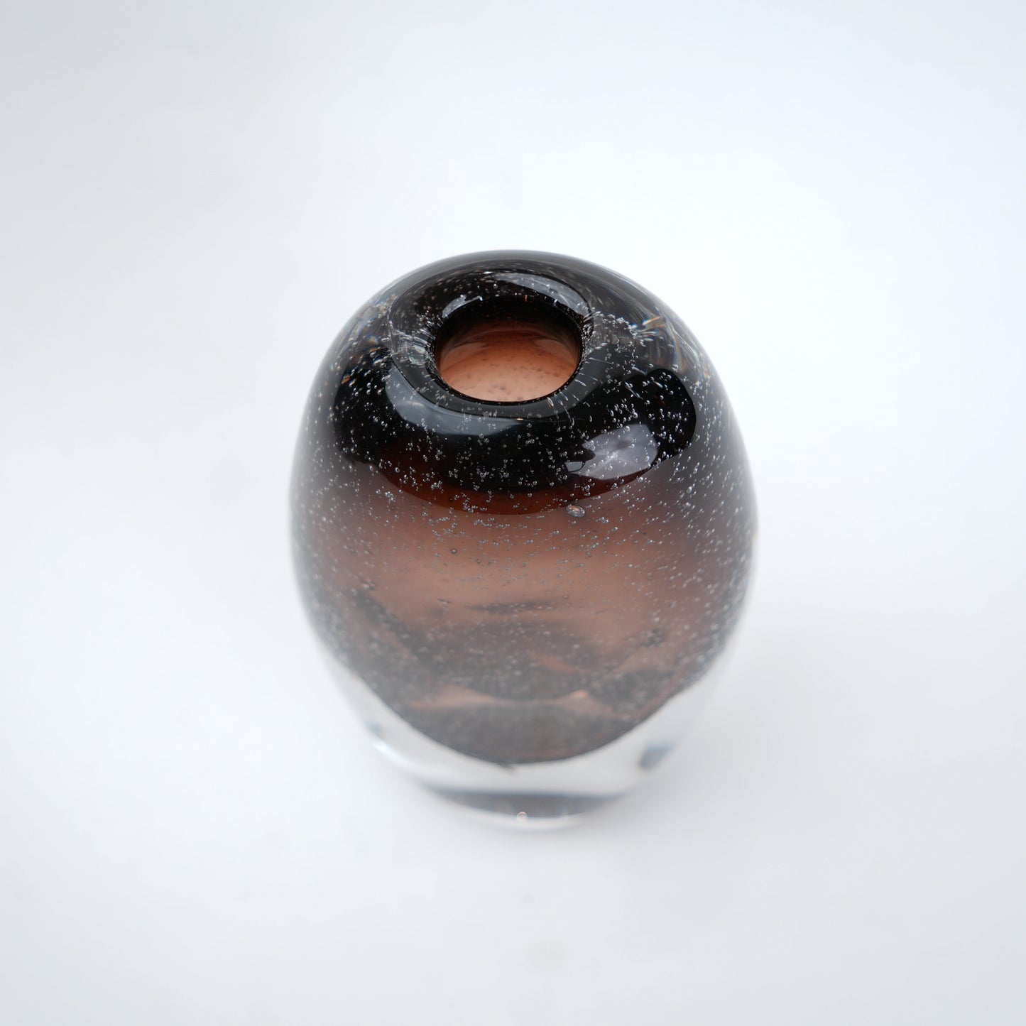 Amber brown oval decorative glass vase with stem opening