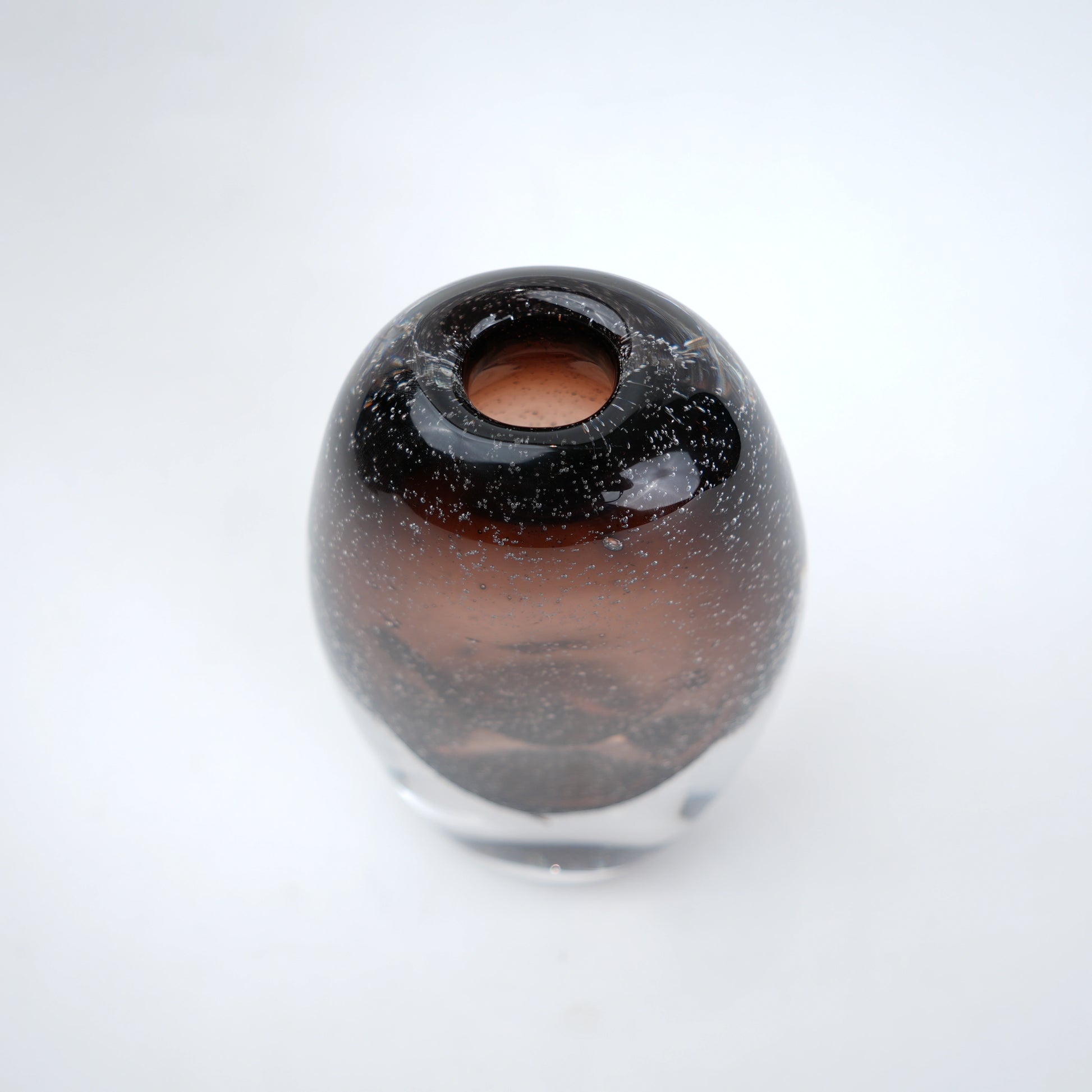 Amber brown oval decorative glass vase with stem opening