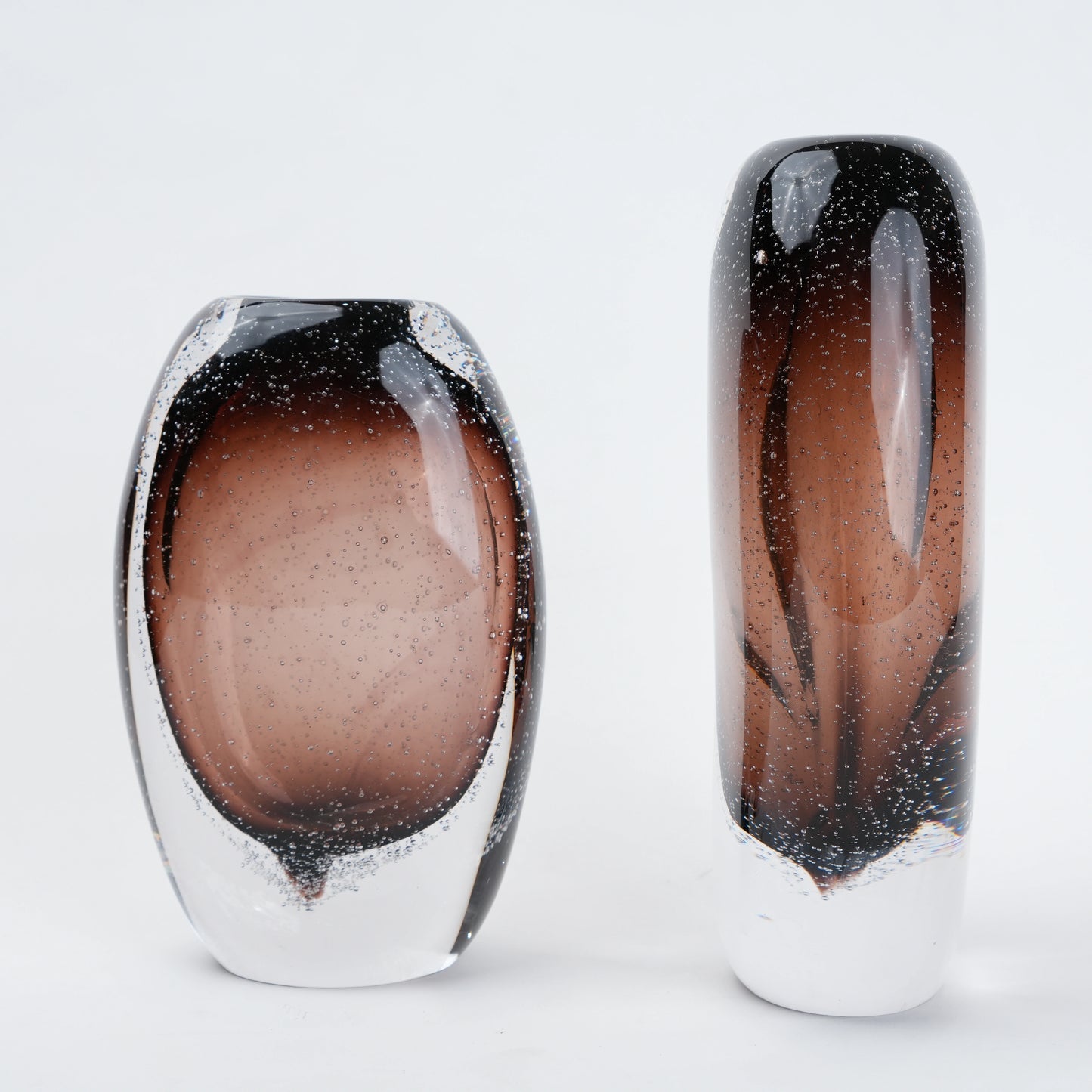 Amber brown oval decorative glass vase with stem opening