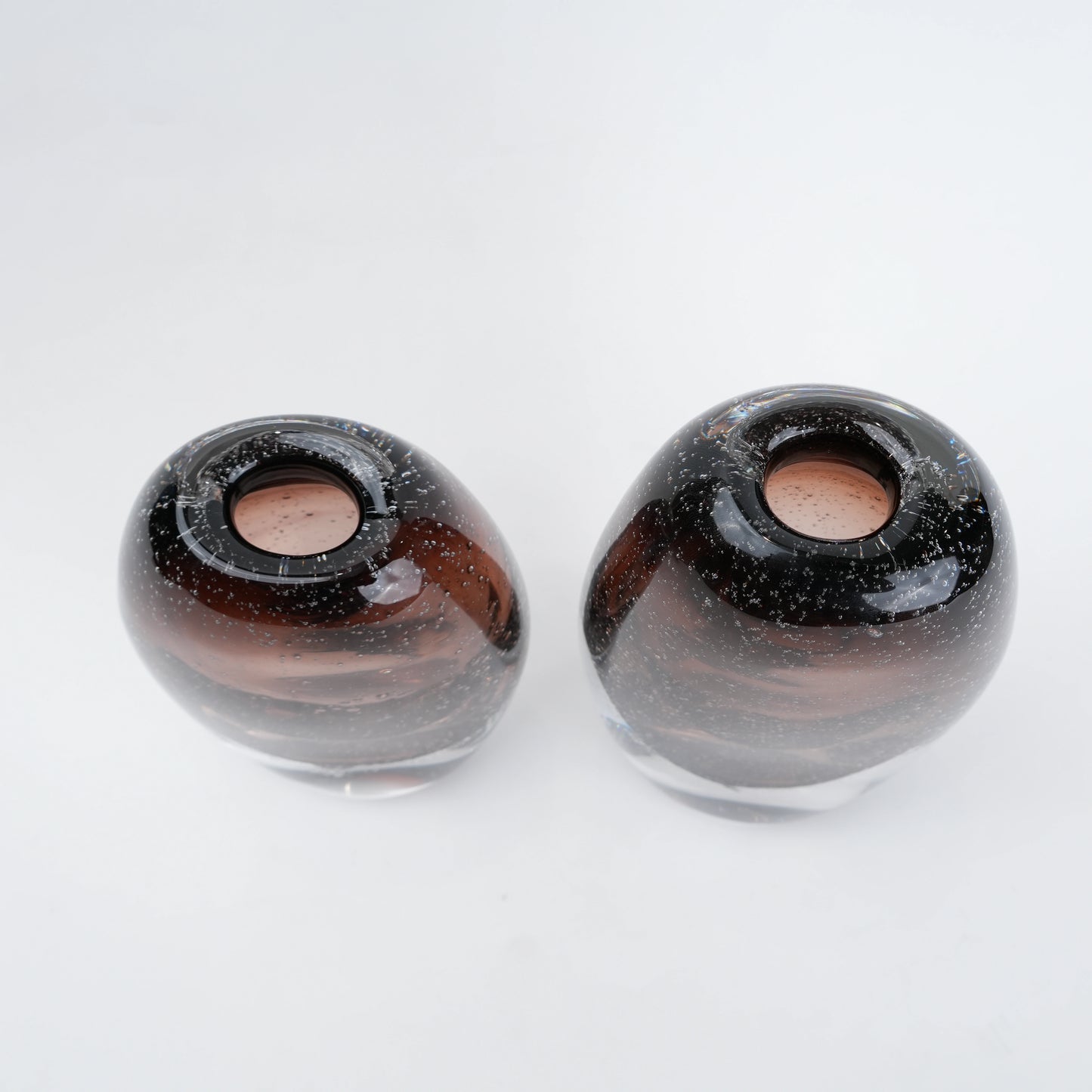 Amber oval vase pair, top-down scale shot
