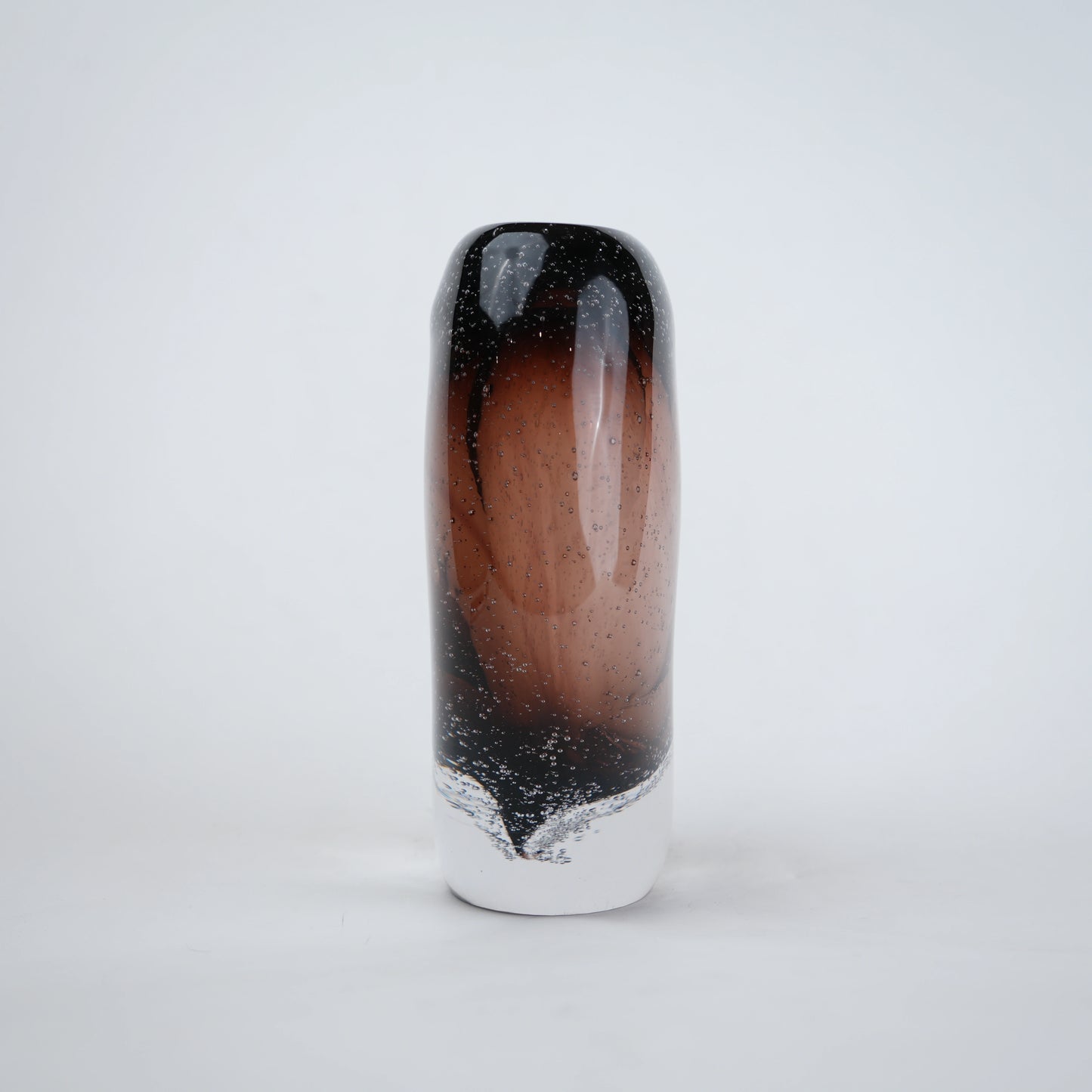 Amber brown oval decorative glass vase with stem opening