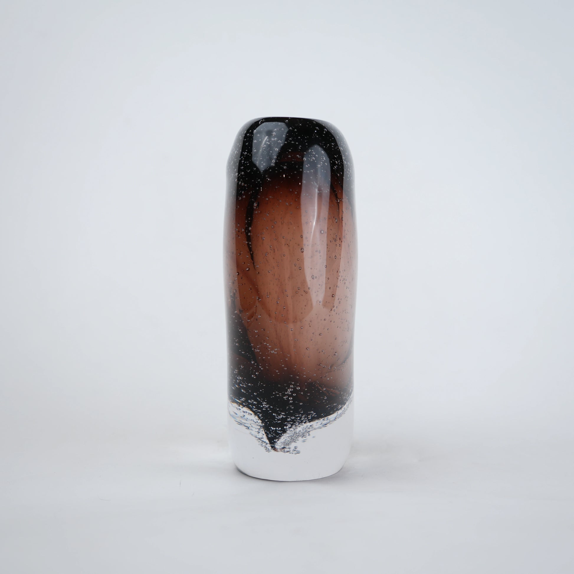 Amber brown oval decorative glass vase with stem opening