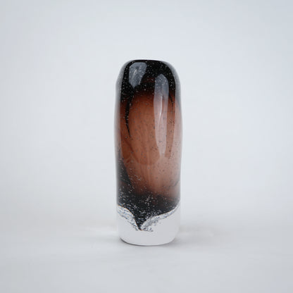 Amber brown oval decorative glass vase with stem opening