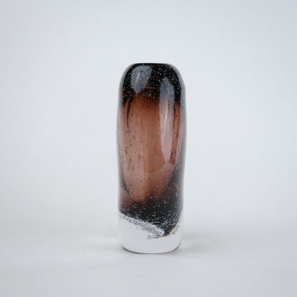 Amber brown oval decorative glass vase with stem opening