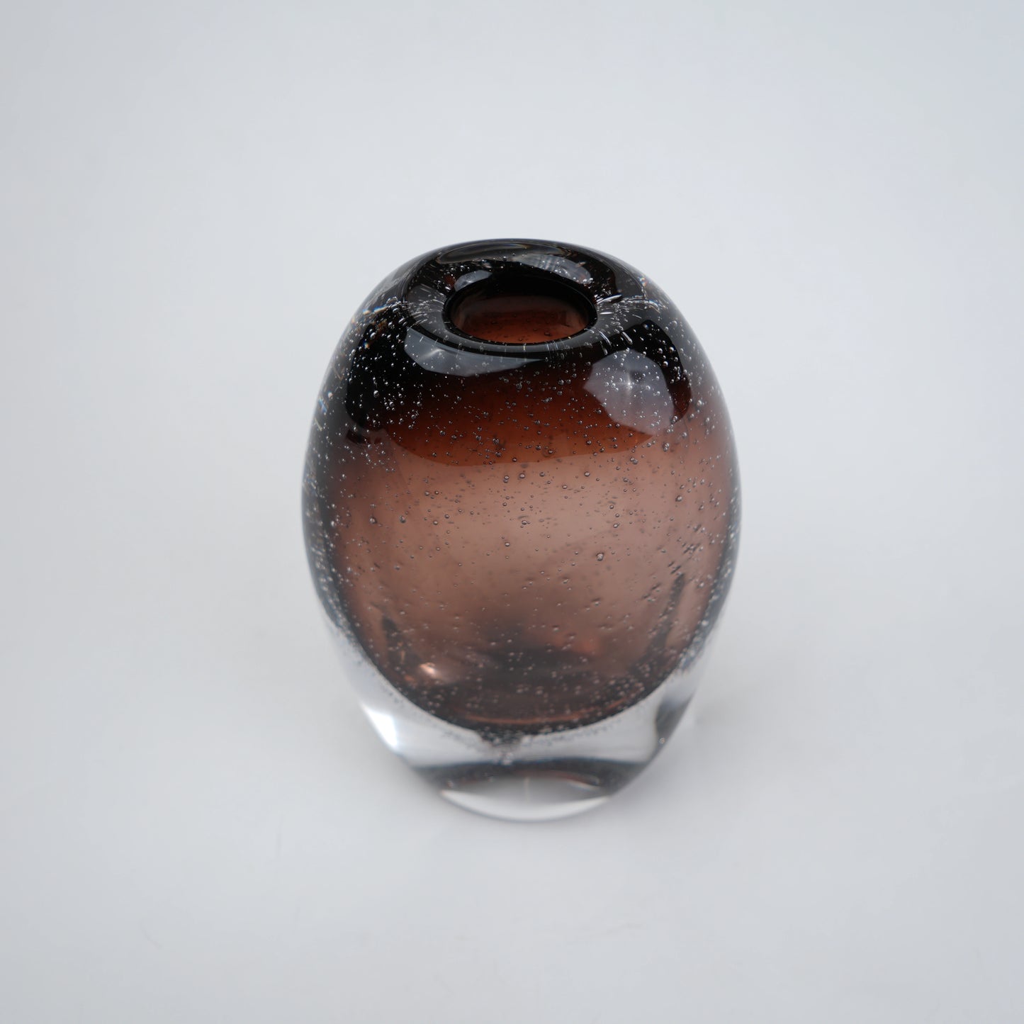 Amber brown oval decorative glass vase with stem opening
