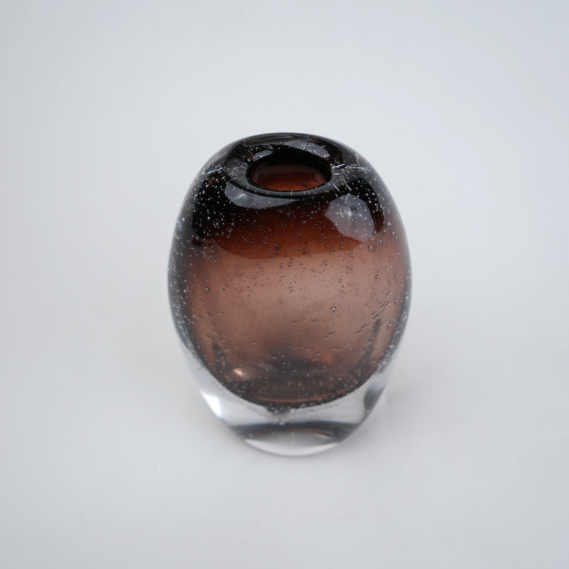 Amber brown oval decorative glass vase with stem opening