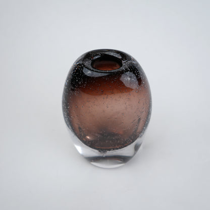 Amber brown oval decorative glass vase with stem opening