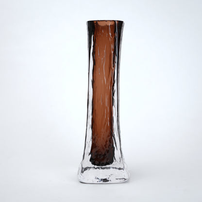 Modern brown glass vase with smooth upper surface and textured clear base suitable for table and shelf decor