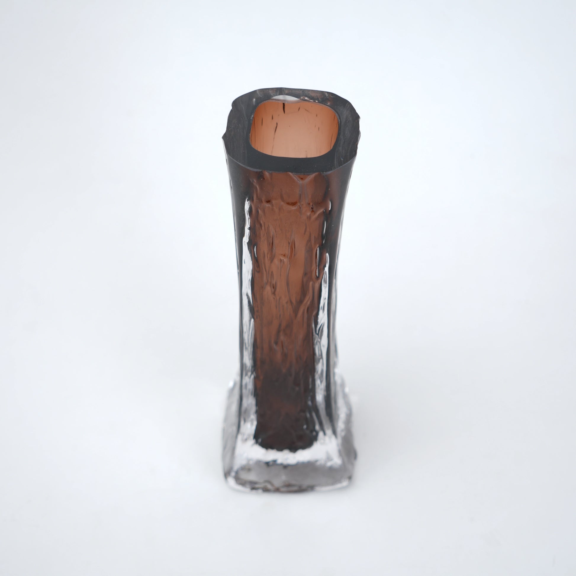 Modern brown glass vase with smooth upper surface and textured clear base suitable for table and shelf decor