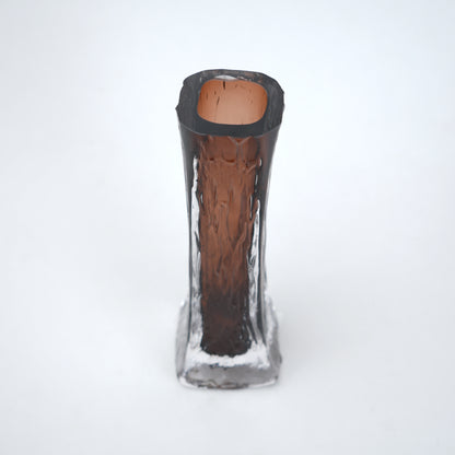 Modern brown glass vase with smooth upper surface and textured clear base suitable for table and shelf decor