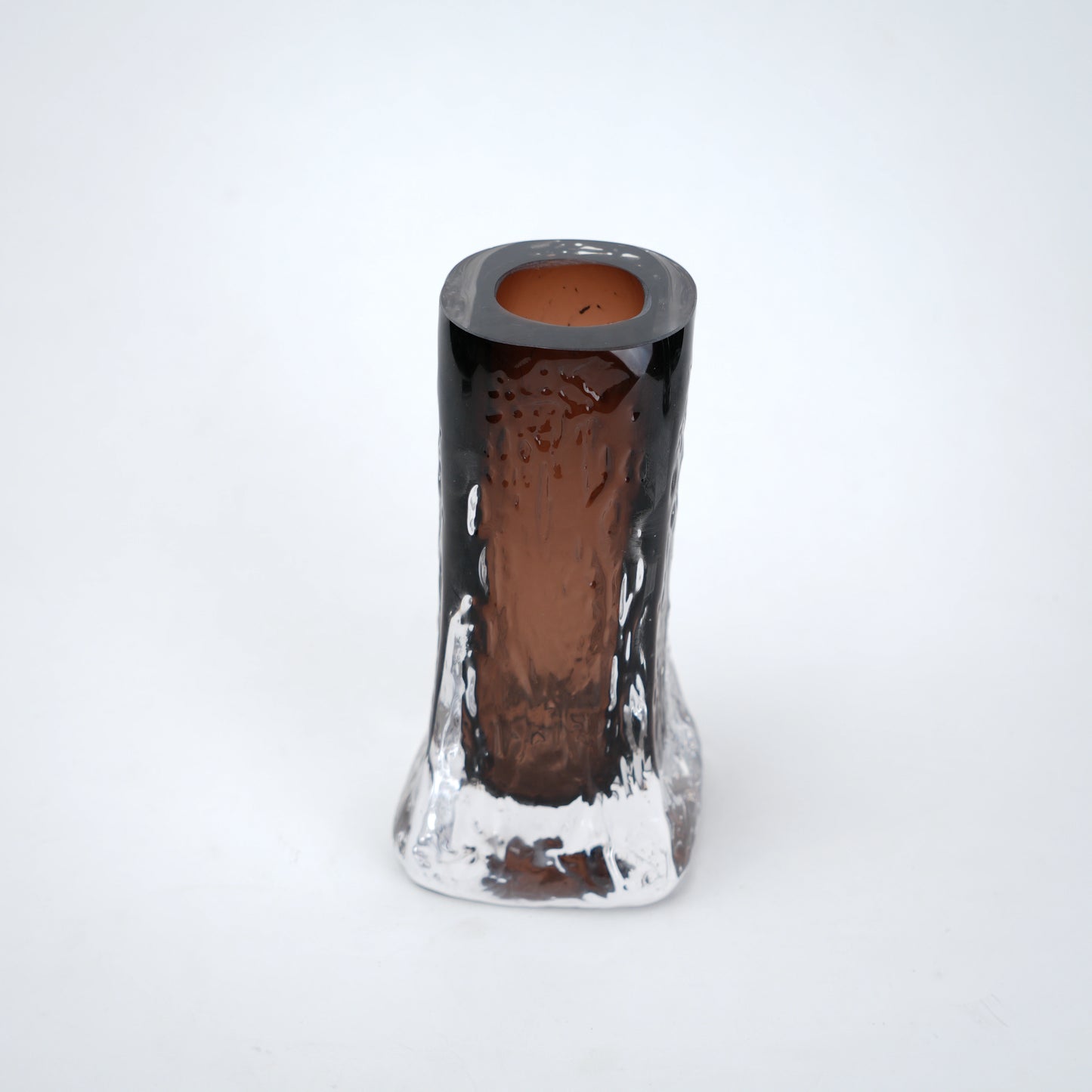 Compact brown glass vase with glossy finish and clear base detailing for modern decorative arrangements