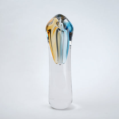 Handblown clear glass decorative vase set with multicolor internal swirl design