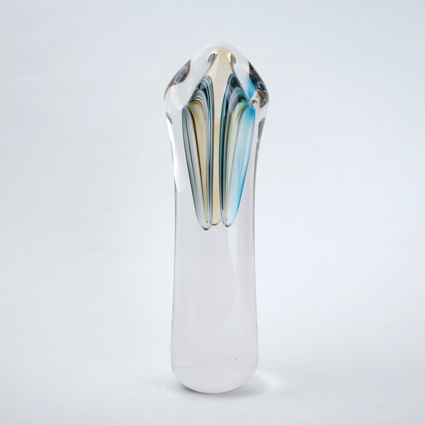 Handblown clear glass decorative vase set with multicolor internal swirl design