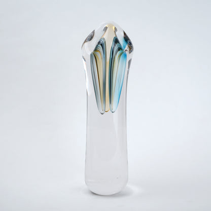 Handblown clear glass decorative vase set with multicolor internal swirl design